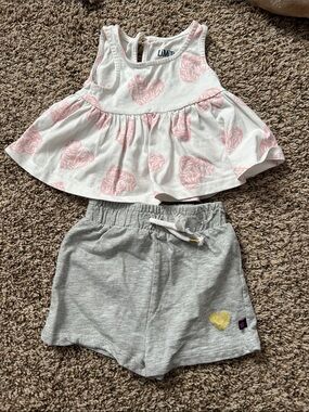 Limited Too White & Pink Heart Tank Top with Gray Shorts Set